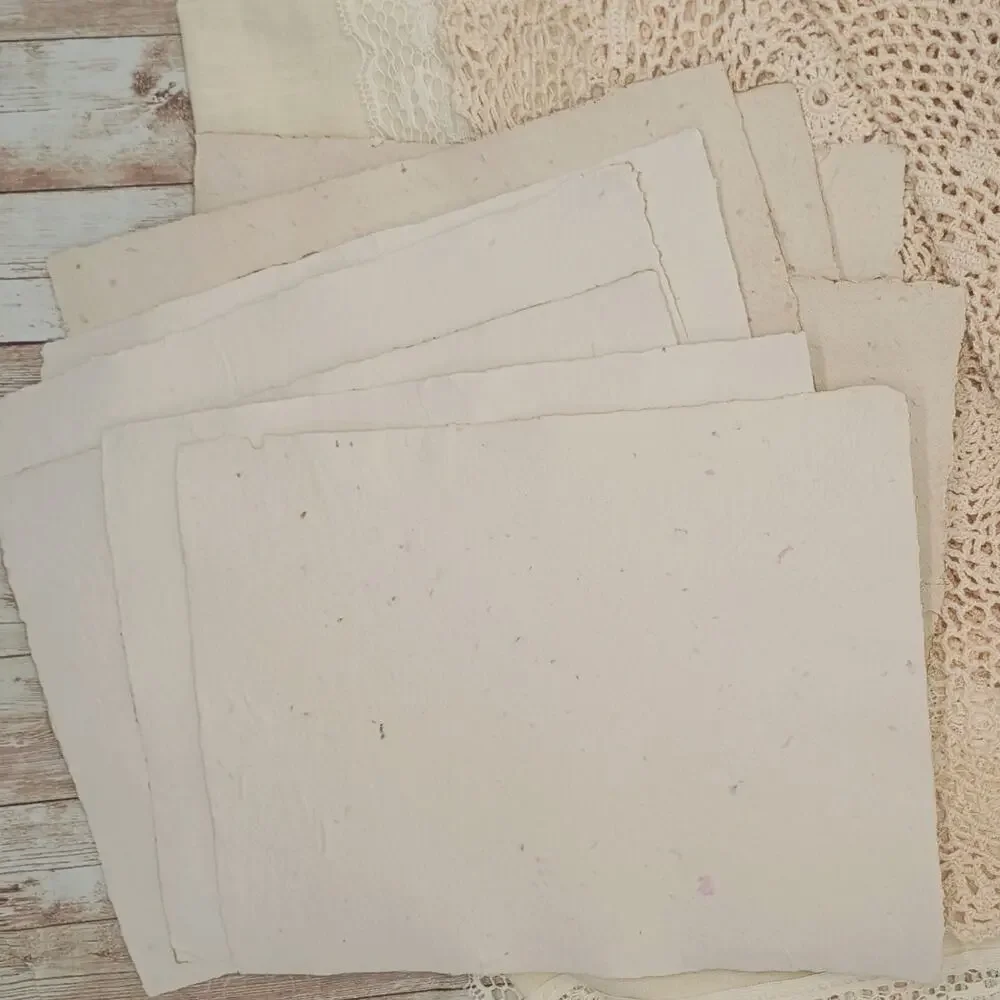 Handmade Papers with Floral Inclusions, 10 Lighter Weight Recycled Sheets